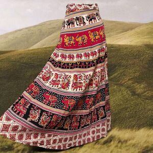 Cotton Boho Cottage Festival Indian Wrap Maxi Skirt